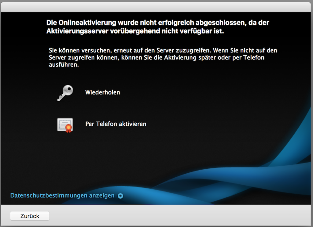 Aktivierungsserver ist vorübergehend nicht verfügbar - Microsoft Office 2011 für Mac auf anderen Rechner mit Lizenz umziehen