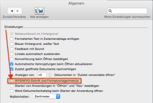 Word WYSIWYG Schriften